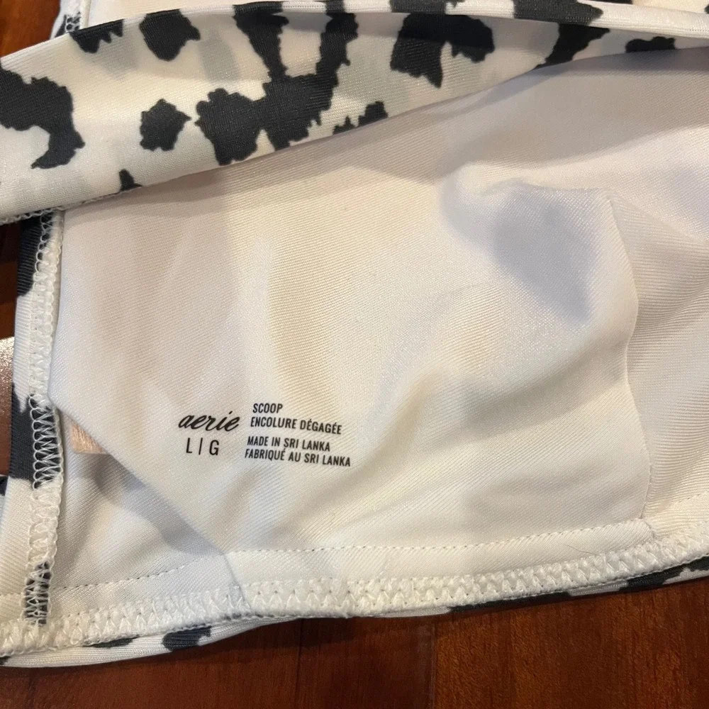 Aerie Bikini Top Animal Print Leopard Black White‎ Scoop Swim New NWOT Large